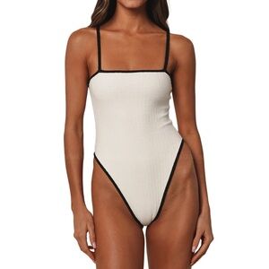 Montce Jacelyn Binded Terry Rib One-Piece Swimsuit NWT, Cream & Black, Size S